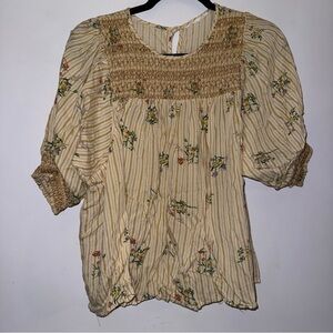 ACOS&A women’s size large top yellow floral stripes